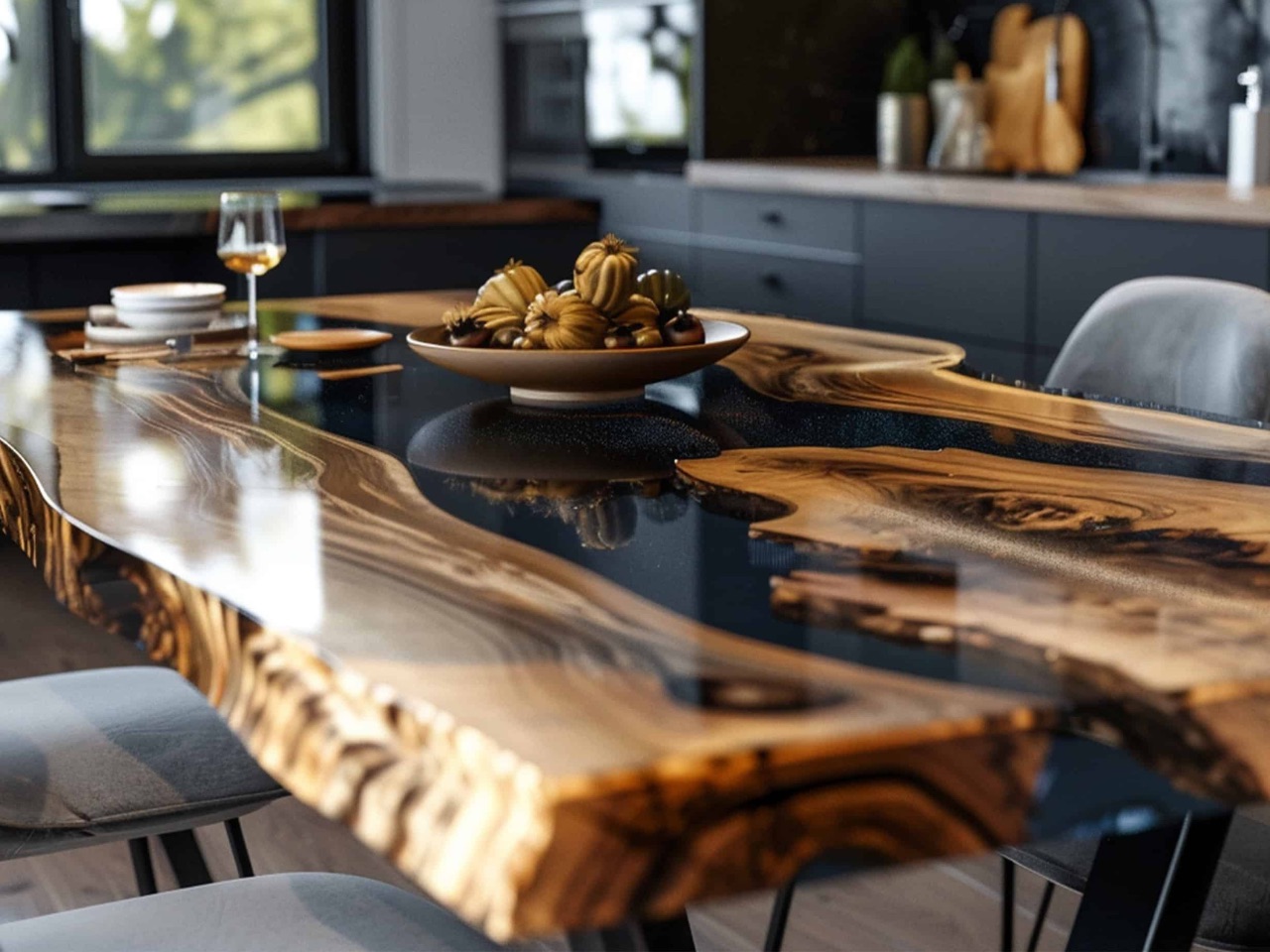 Unikt Transparent Epoxy Bord - Sofistikeret Design