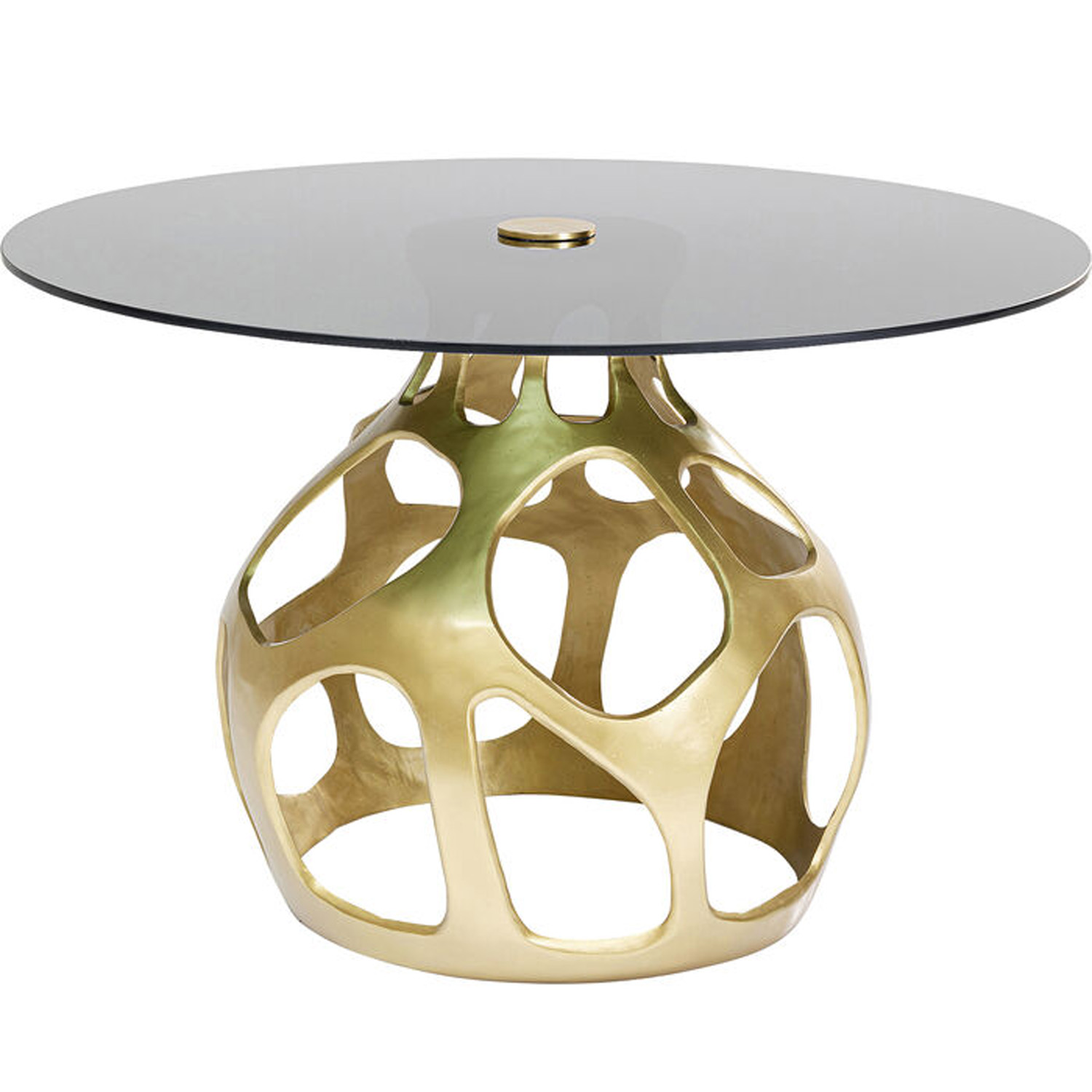 Rundt Guld Spisebord med Røgfarvet Glas - Kare Design