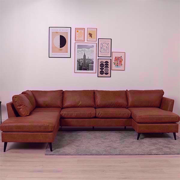 Jakob Sofa med Højrevendt Chaiselong i Cognac - Nordisk Design